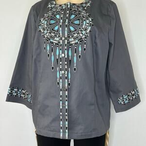 Bob Mackie Wearable Art Gray Southwestern Embellished Jacket L